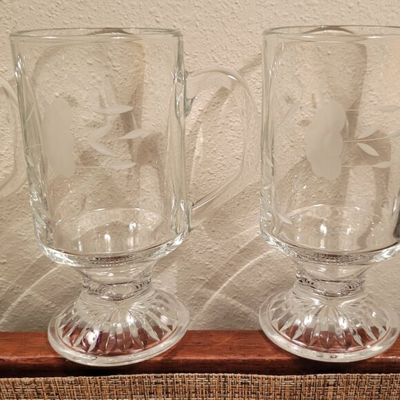 FOUR (4) Princess House Heritage Etched Crystal Footed Irish Coffee Mugs Cups - Picture 3 of 10